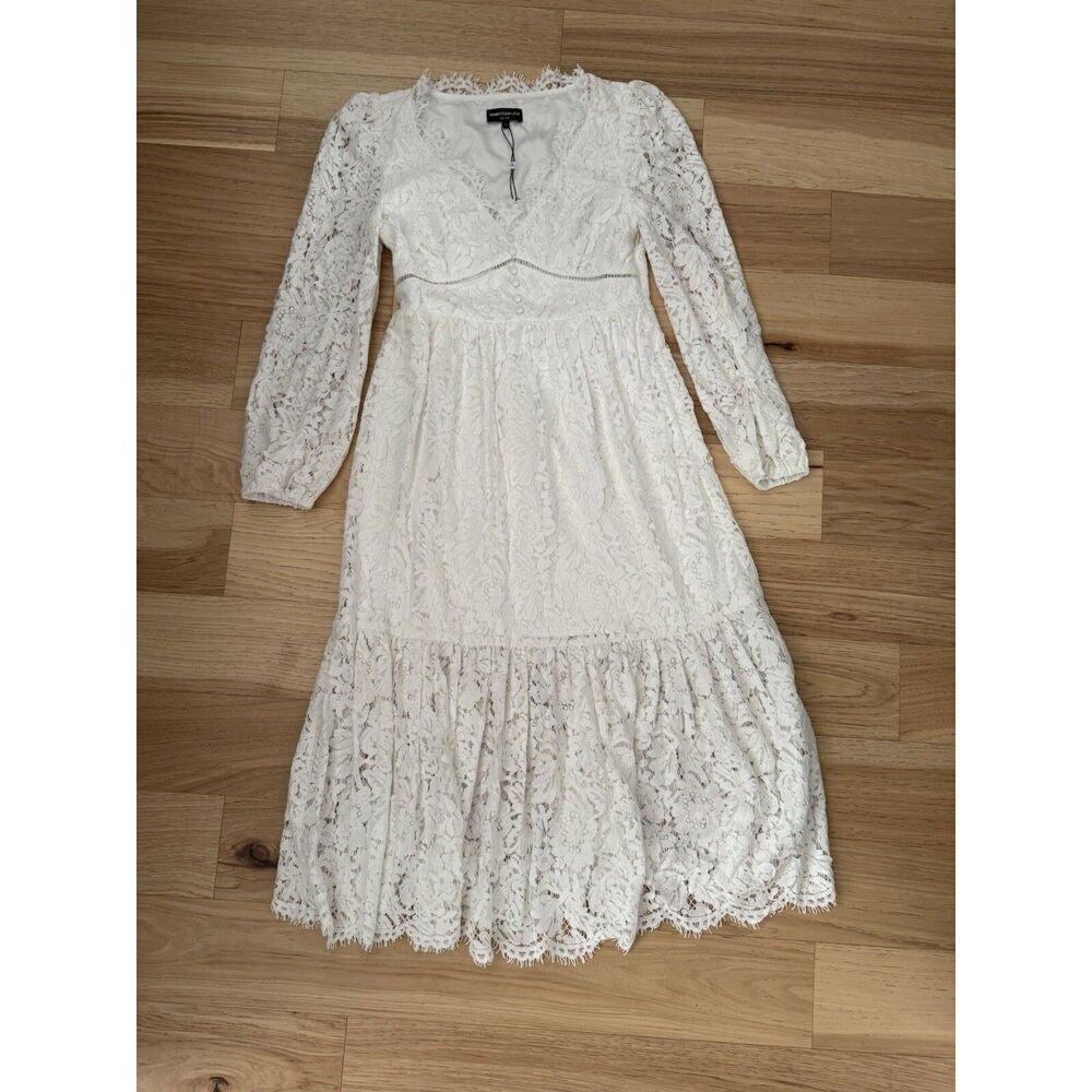 Generation Love White Lace Midi Dress V-Neck Long Sleeve Bridal XS New - Picture 4 of 13